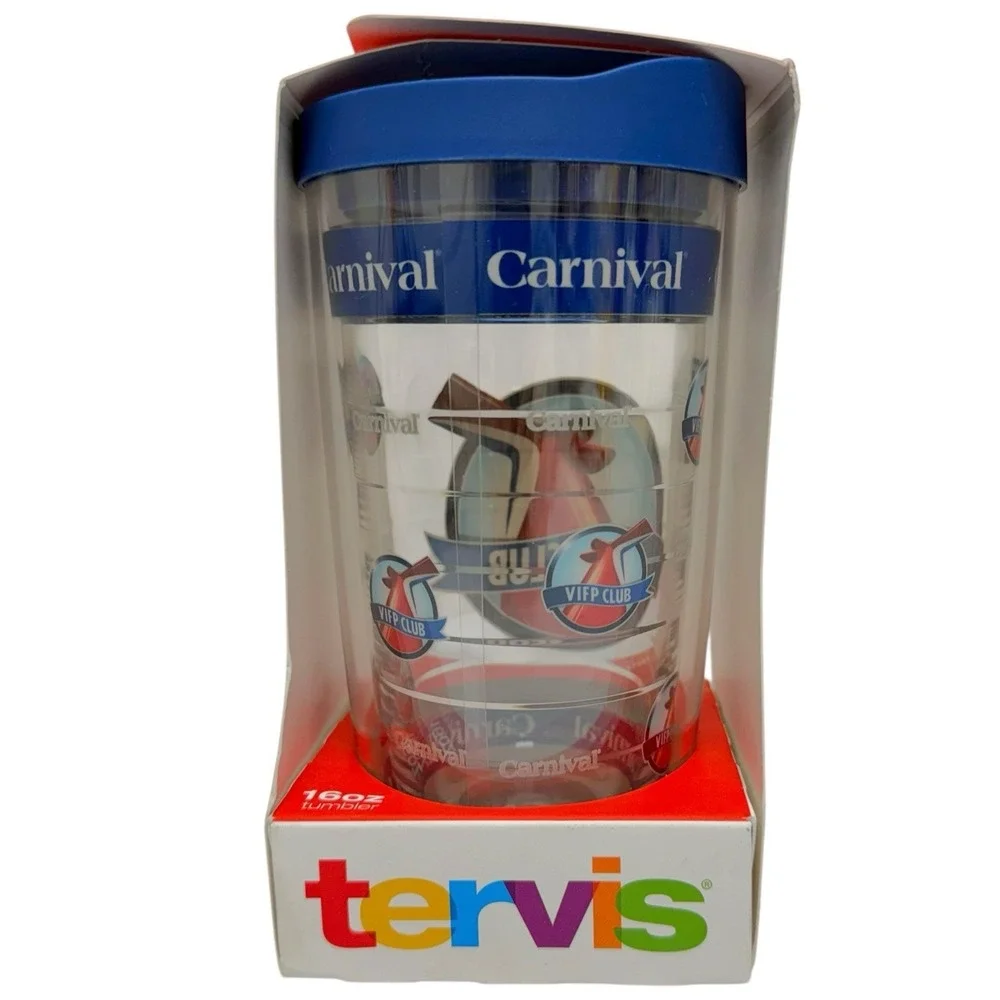 Tervis Tumbler Cup Travel Carnival Cruise Ship Line 16 oz‎ W/ Blue Lid NIB